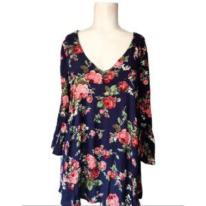 Anthropologie Entro Floral Cottagecore Top Sz L Strappy Back Tie Bell Sleeves